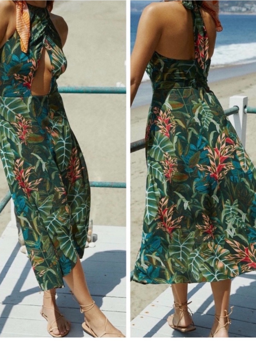 Farm Rio Green Keyhole Halter Top dress from Anthropologie. Size Small